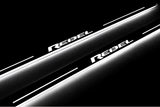 RAM 2500 V 2019+ door sill plates in stainless steel with Illuminated REBEL logo