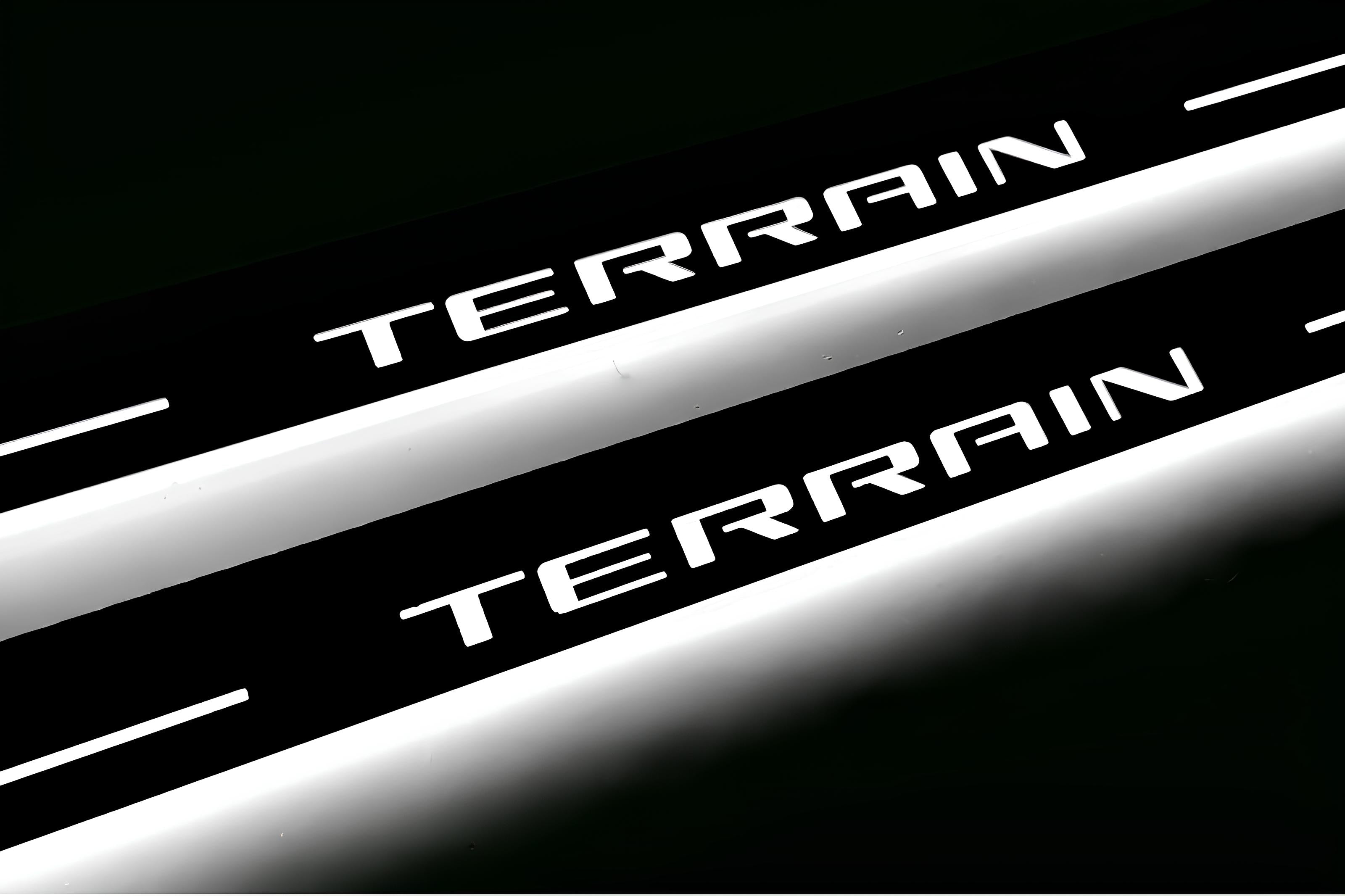 Illuminated LED Door Sill Tread Plates GMC Terrain II 2018+ With Terrain Logo GMC Led Door Sills opdesign