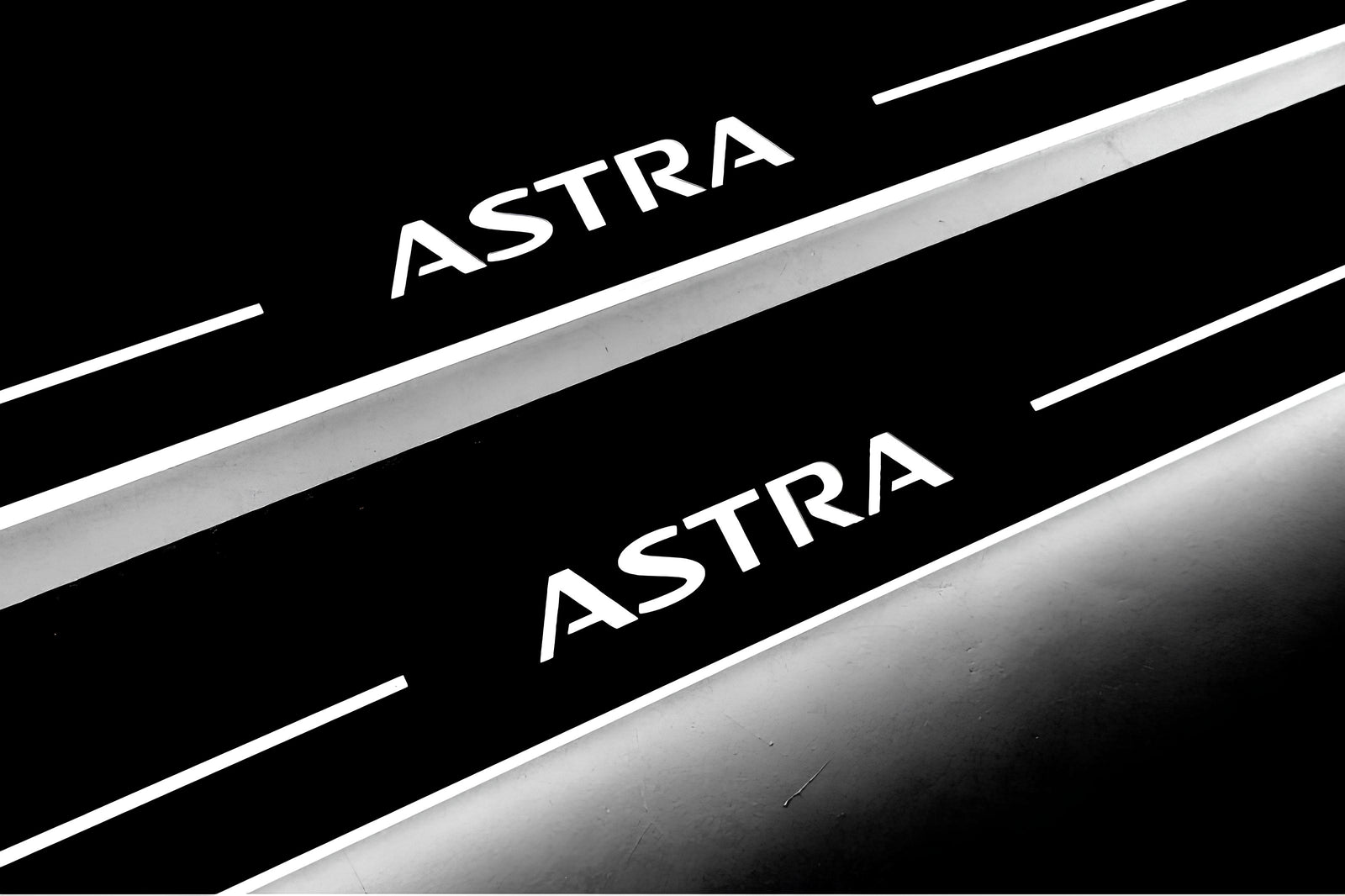 Vauxhall Astra VI 2009+ stainless steel LED door sill plates with Astra logo