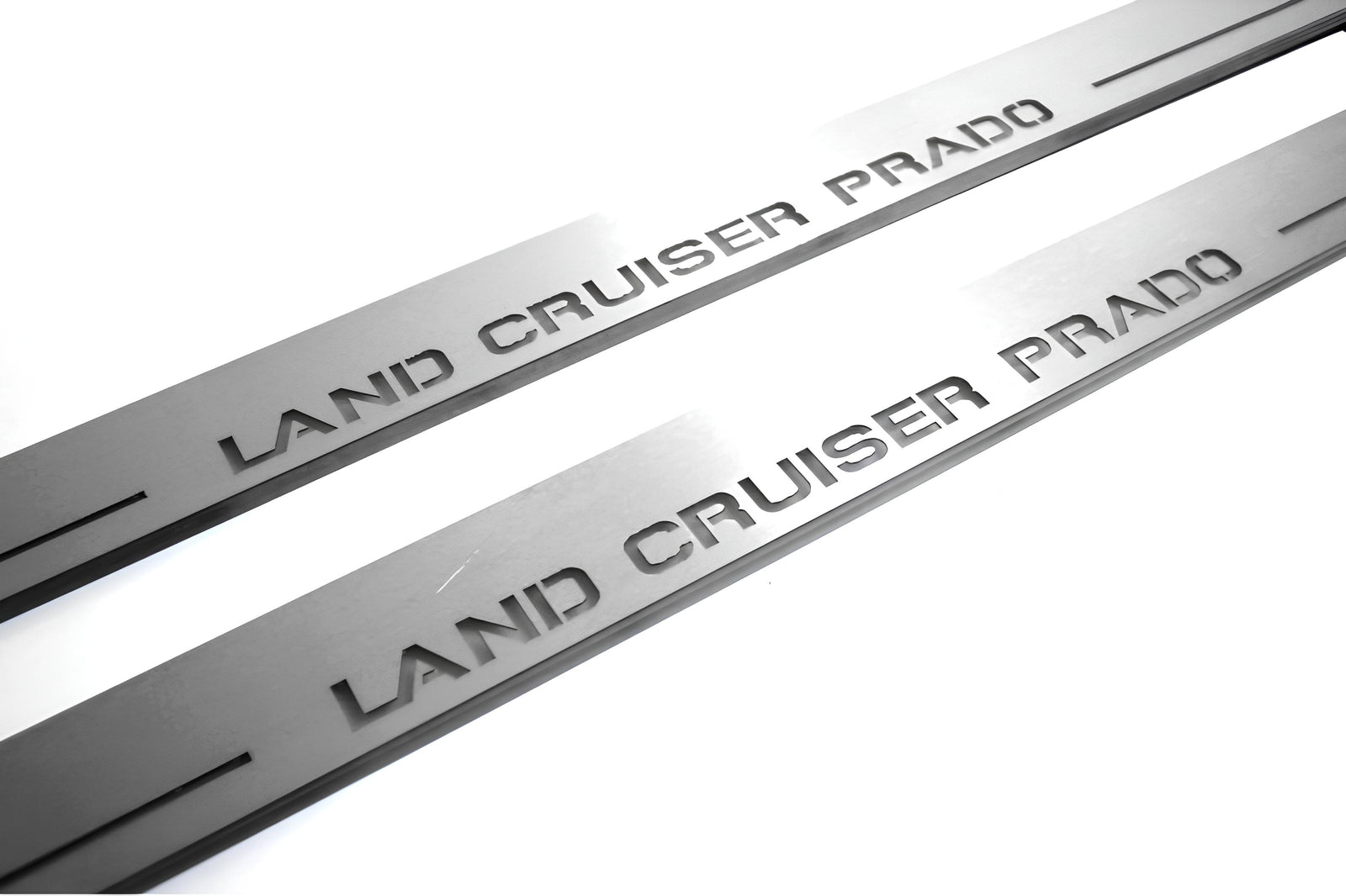LED door sill plates Toyota Prado 120 2002+ in stainless steel with Land Cruiser Prado logo
