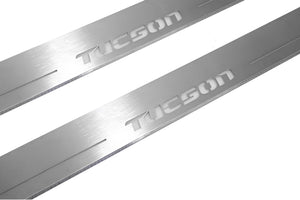 Illuminated LED Door Sill Tread Plates Hyundai Tucson I 2004-2015 With Tucson Logo Hyundai Led Door Sills opdesign