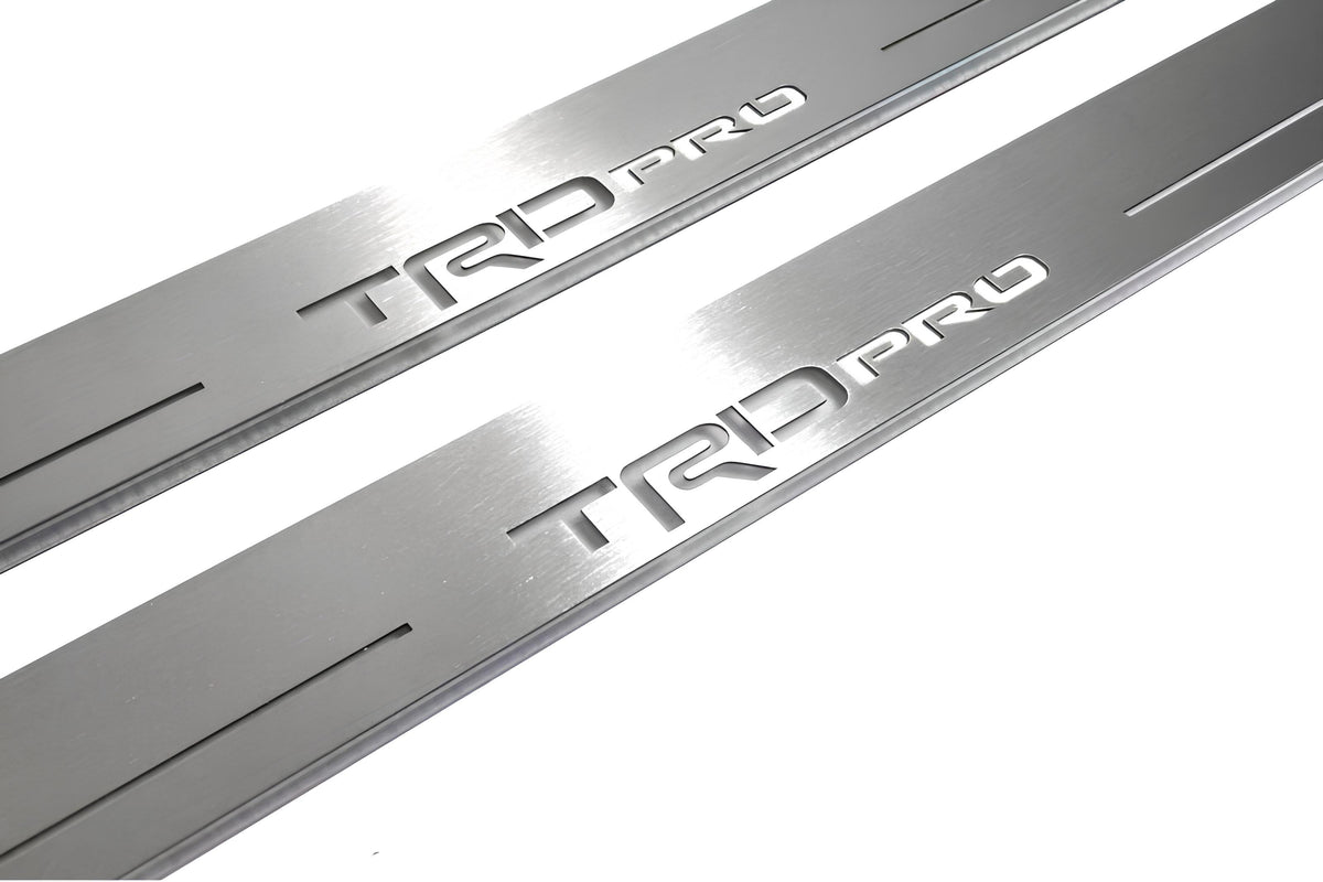 Toyota Tundra IV XK80 2022+ entry guards in stainless steel with TRD pro logo