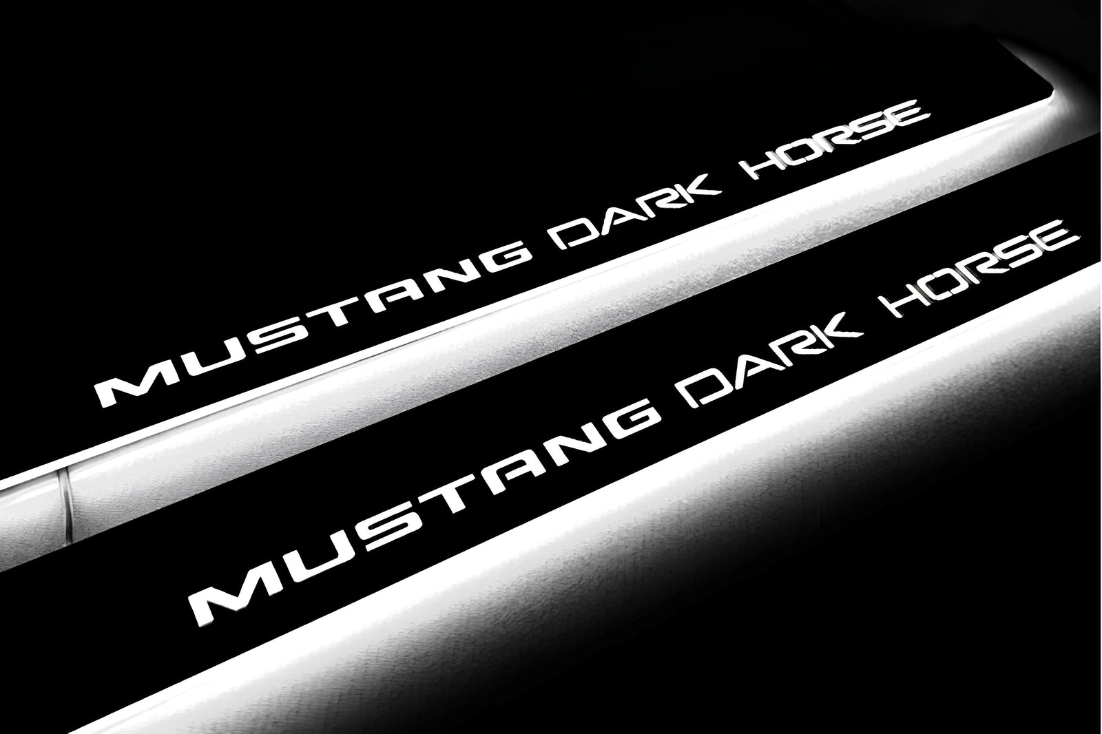Ford Mustang VII S650 2023+ LED door sill plates with Mustang Dark Horse logo