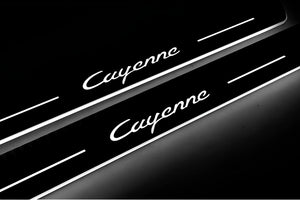 Illuminated LED Door Sill Tread Plates Porsche Cayenne II 2010-2017 With Cayenne Logo Porsche Led Door Sills opdesign