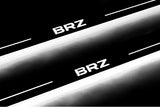 Subaru BRZ 2011+ entry guards in stainless steel with BRZ logo