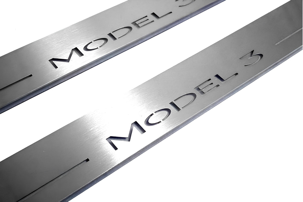 Tesla Model 3 2017+ LED door sill plates stainless steel with Model 3 logo