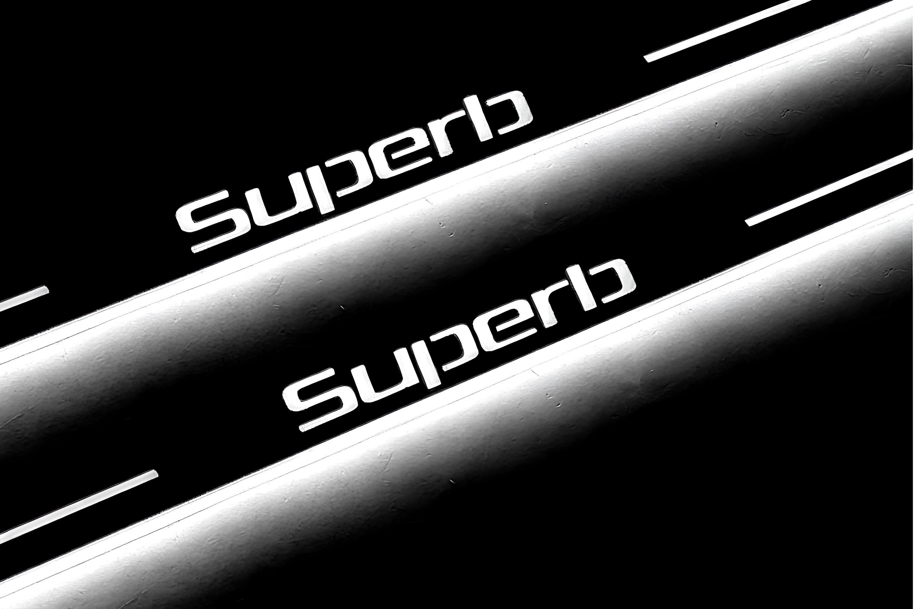 Illuminated LED Door Sill Tread Plates Skoda SuperB II 2008-2015 With SuperB Logo Skoda Led Door Sills opdesign