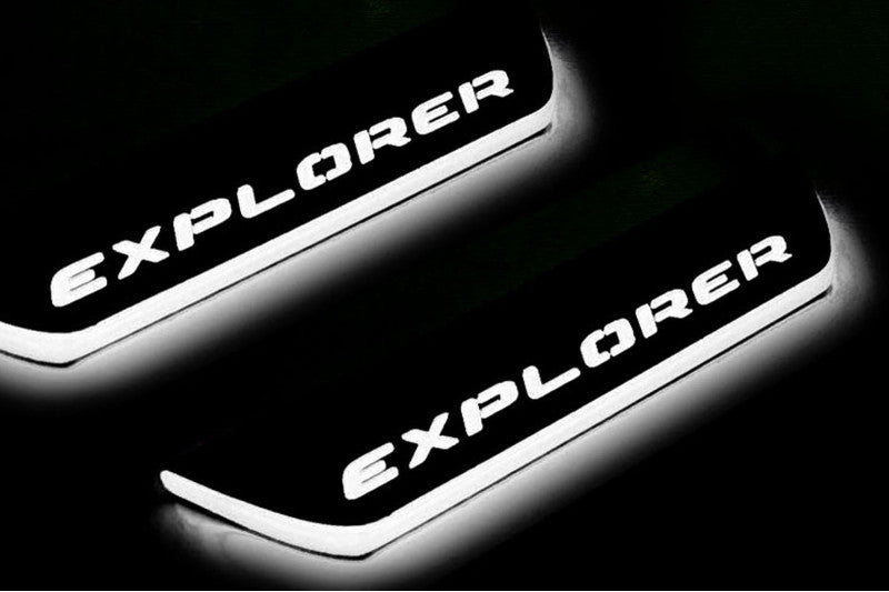 Illuminated LED Door Sill Tread Plates Ford Explorer V 2011-2019 With Explorer Logo Ford Led Door Sills opdesign