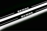 LED door sill plates Dodge Challenger 2008+ in stainless steel with DEMON logo