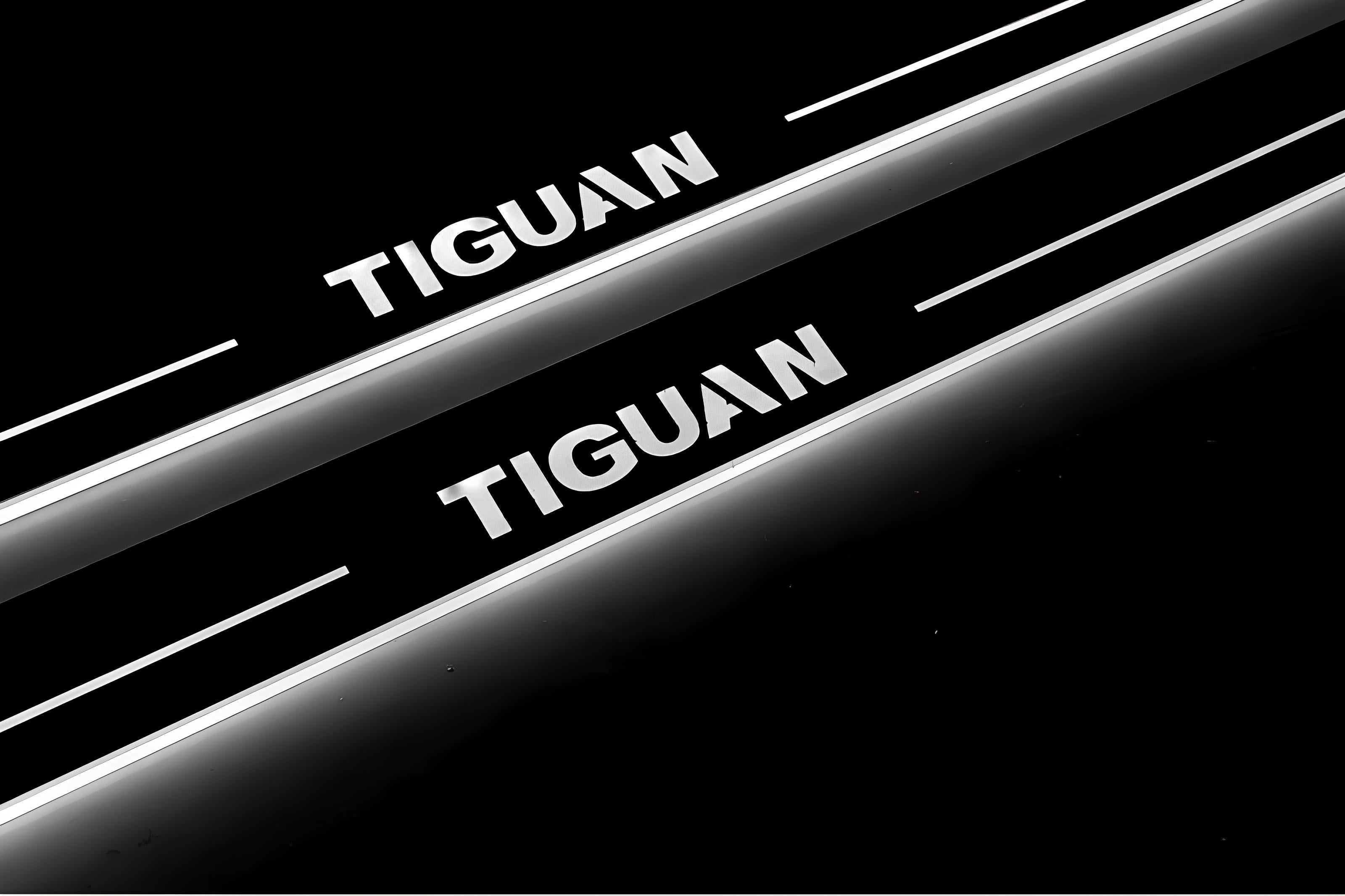 Illuminated LED Door Sill Tread Plates Volkswagen Tiguan I 2007-2016 With Tiguan Logo Volkswagen Led Door Sills opdesign
