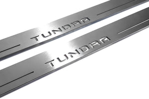 Illuminated LED Door Sill Tread Plates Toyota Tundra IV 2022+ With Tundra Logo Toyota Led Door Sills opdesign