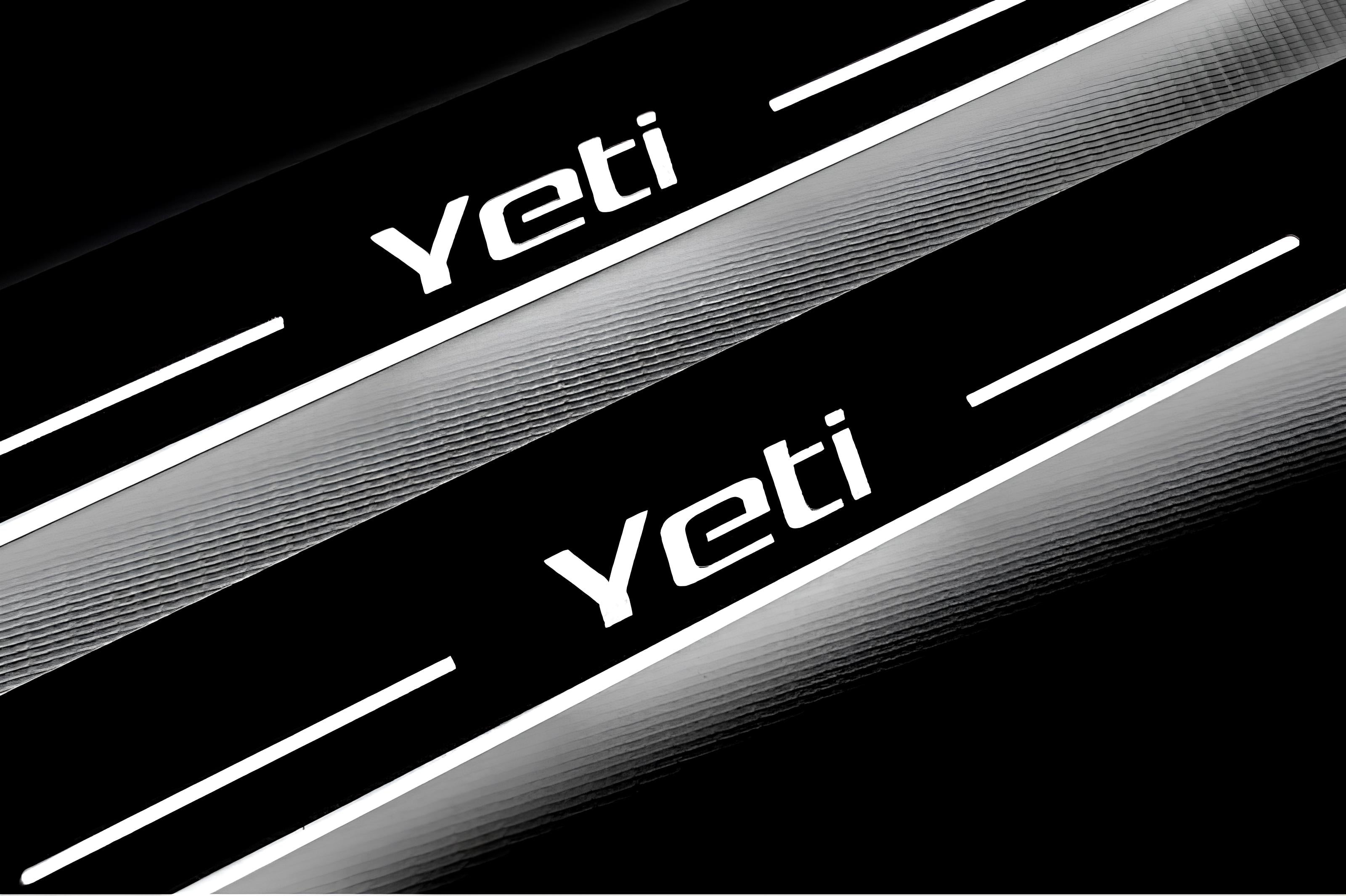 Illuminated LED Door Sill Tread Plates Skoda Yeti 2009-2017 With Yeti Logo Skoda Led Door Sills opdesign