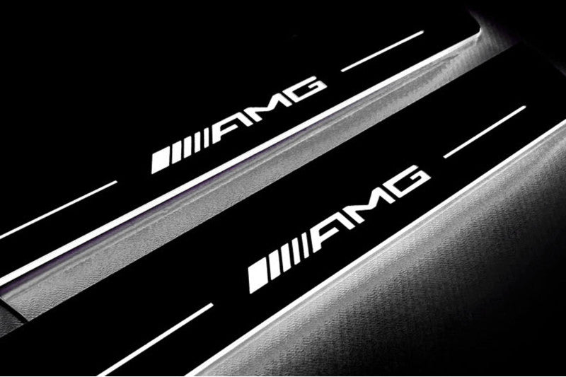 Mercedes E W213 2016+ stainless steel LED door sill plates with AMG logo