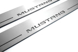 Ford Mustang VI S550 2015+ stainless steel LED door sill plates with Mustang logo