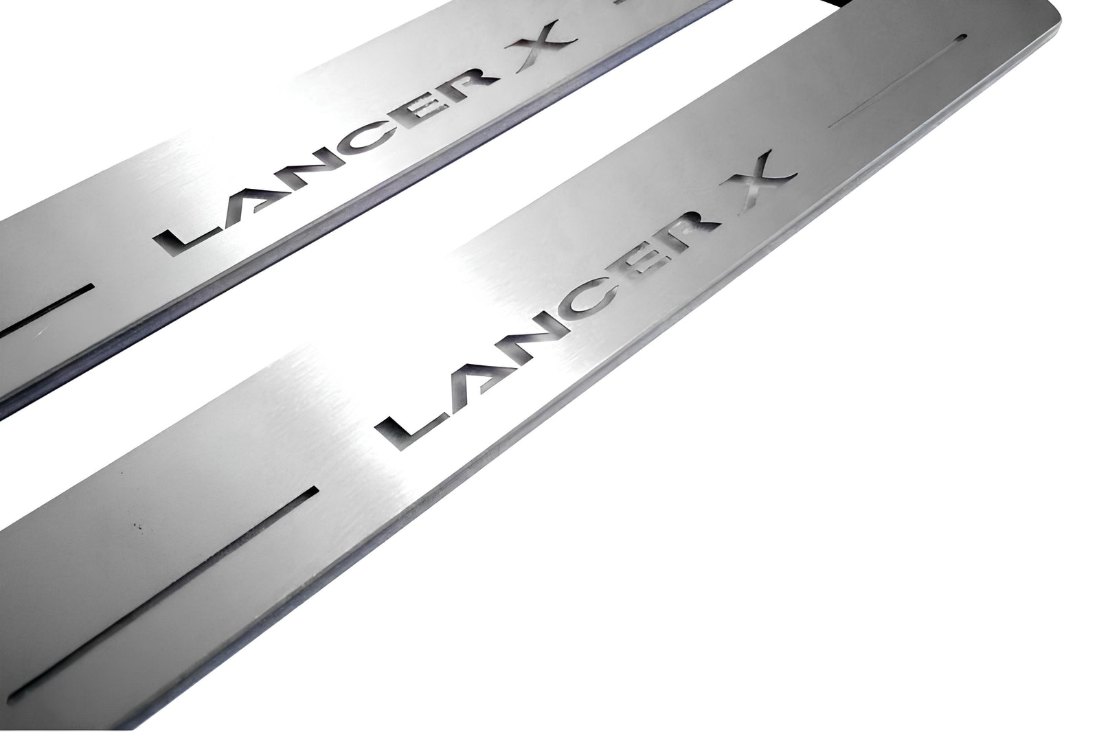 Mitsubishi Lancer X 2007+ LED door sill plates stainless steel with Lancer X logo