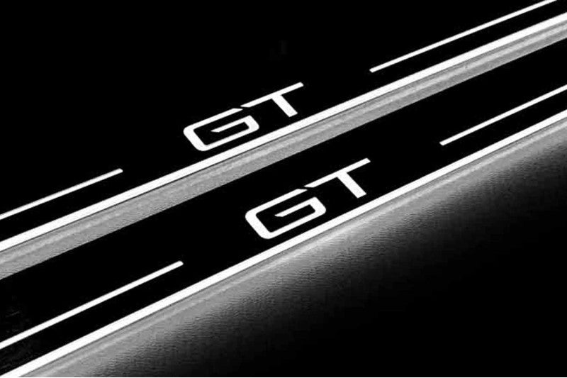 Ford Mach-E 2020+ stainless steel LED door sill plates with GT logo