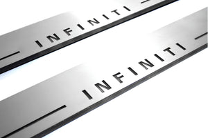 Illuminated LED Door Sill Tread Plates Infiniti QX70 (FX) 2008-2017 With Infiniti Logo Infiniti Led Door Sills opdesign