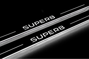 Skoda SuperB III 2015-2023 LED Door Sills Illuminated Scuff SuperB Logo Stainless Steel Entry Guards Door Sills Decoin