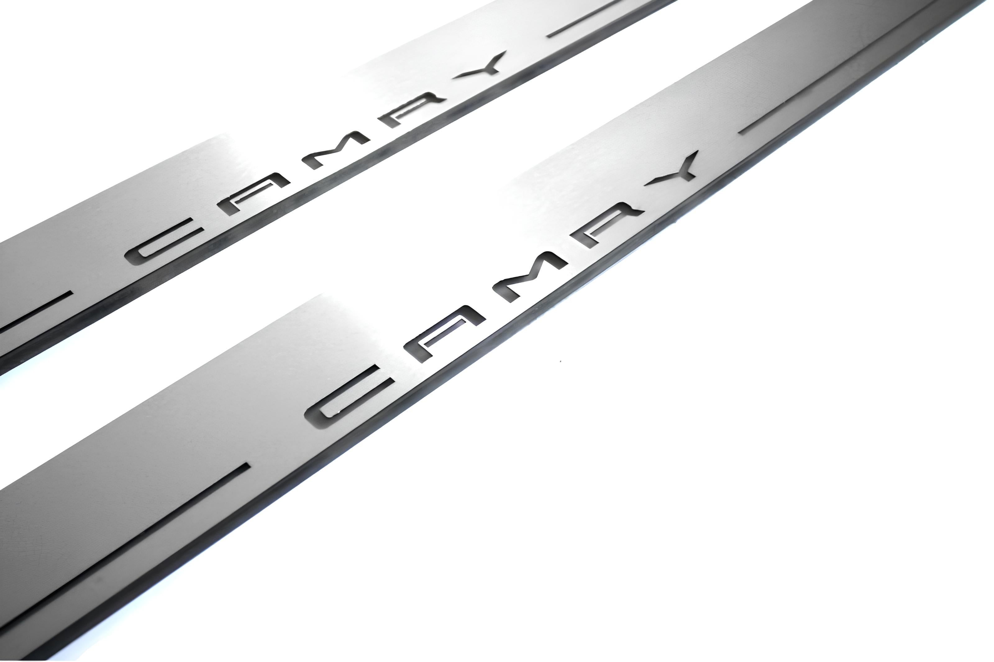 Illuminated LED Door Sill Tread Plates Toyota Camry V70 2018-2024 With Camry Logo Toyota Led Door Sills opdesign