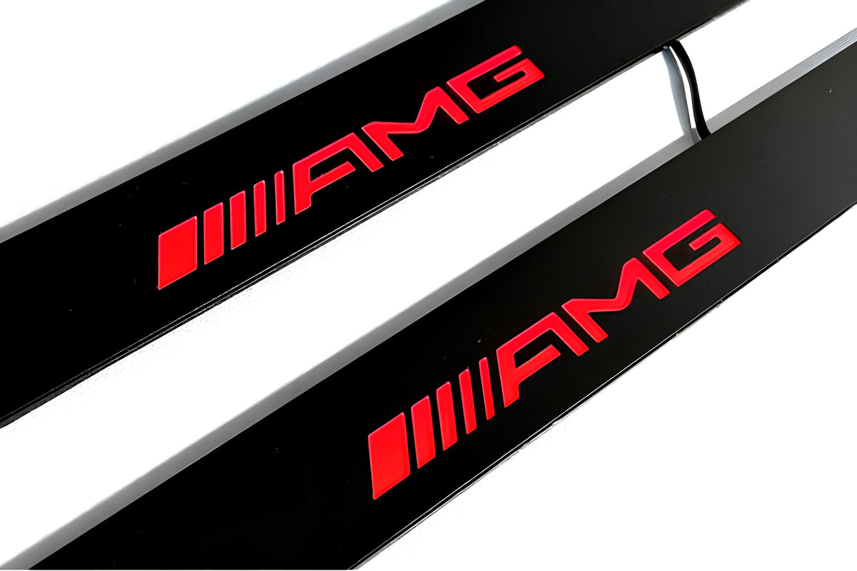 Mercedes GLS I X166 2015+ stainless steel illuminated door sill protectors with AMG logo