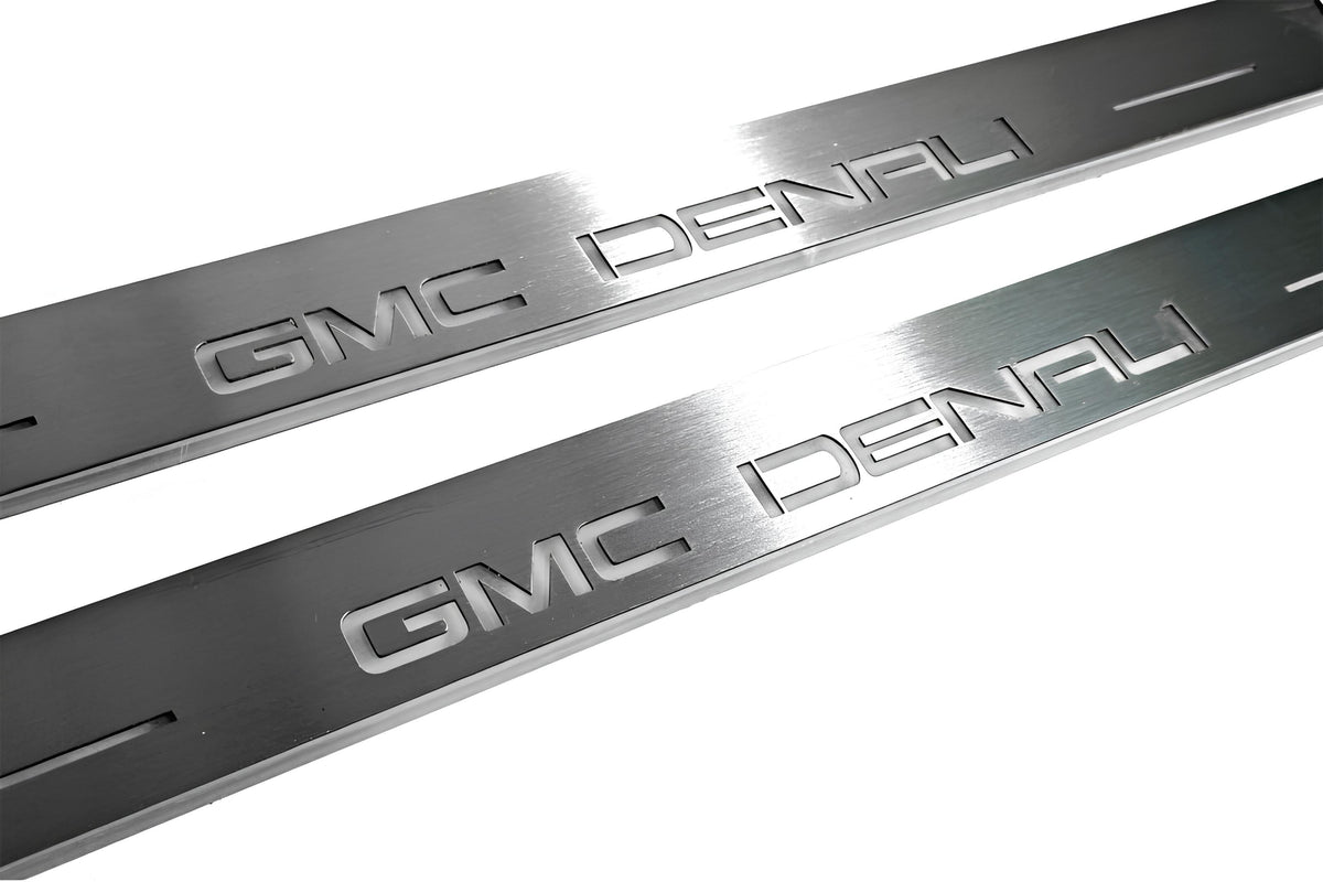 LED door sill plates for GMC Terrain II C1 2018+ stainless steel with GMC DENALI logo