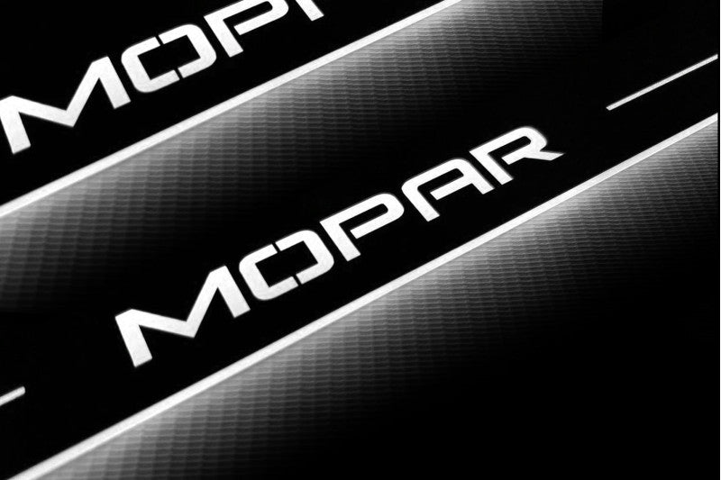 Dodge Durango III 2011+ stainless steel LED door sill plates with MOPAR logo