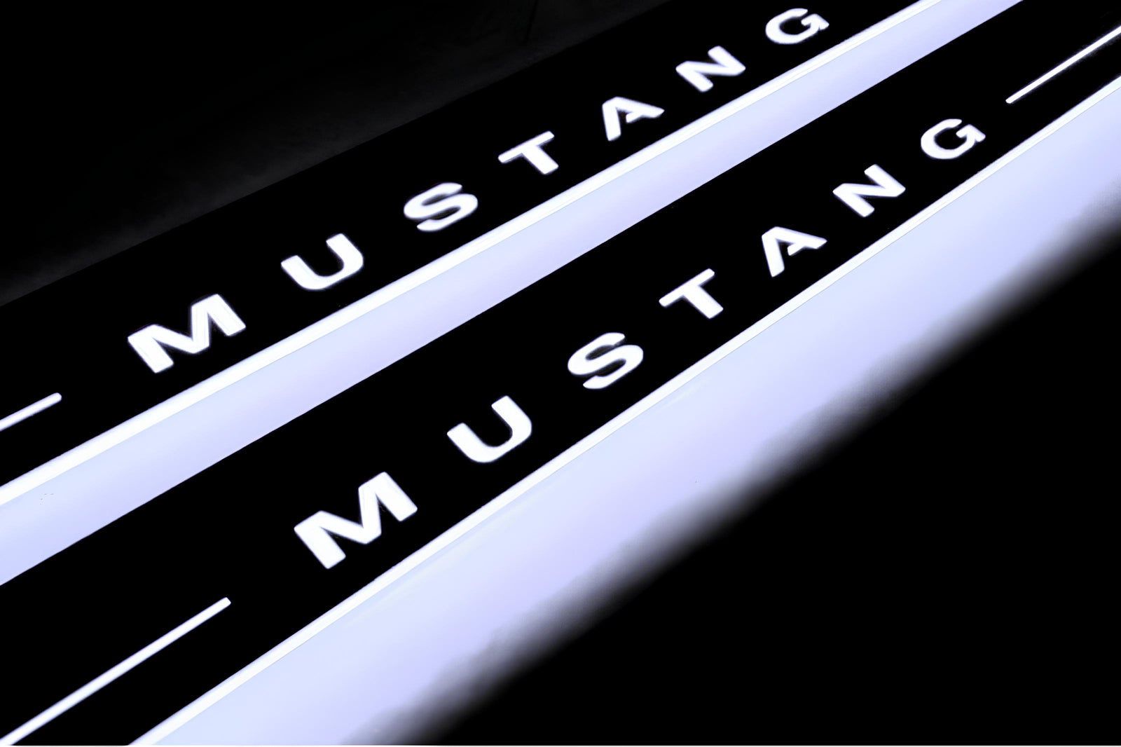 Ford Mustang V S197 2005+ stainless steel LED door sill plates with Mustang logo