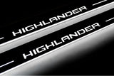 LED door sill plates Toyota Highlander IV XU70 2019+ in stainless steel with Highlander logo