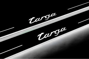 Illuminated LED Door Sill Tread Plates Porsche 911 (997) GT1 2004-2012 With Targa Logo Porsche Led Door Sills opdesign