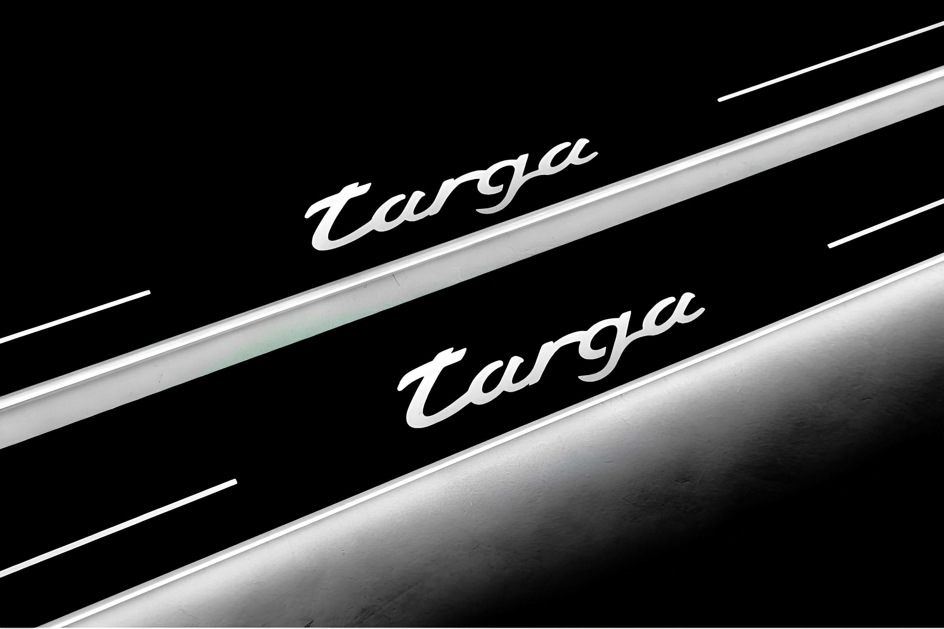 Illuminated LED Door Sill Tread Plates Porsche 911 (997) GT1 2004-2012 With Targa Logo Porsche Led Door Sills opdesign