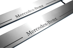 Illuminated LED Door Sill Tread Plates Mercedes GL X164 2006-2012 With Mercedes-Benz Logo Mercedes Led Door Sills opdesign