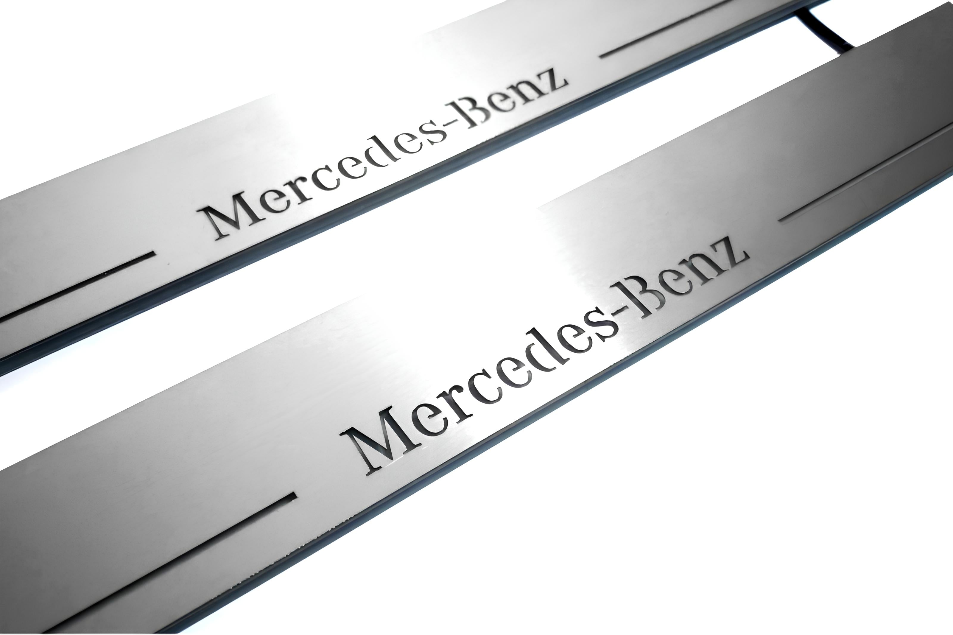 Illuminated LED Door Sill Tread Plates Mercedes GL X164 2006-2012 With Mercedes-Benz Logo Mercedes Led Door Sills opdesign
