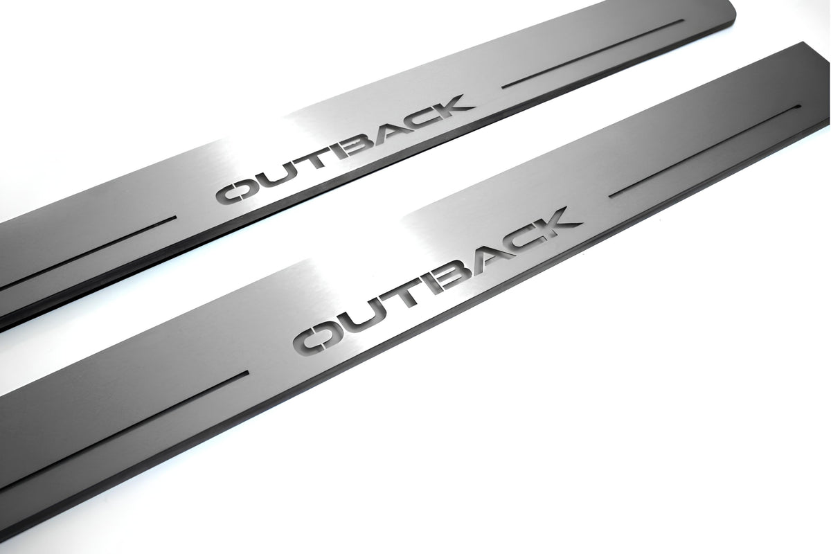 Subaru Outback IV 2009+ stainless steel LED door sill plates with Outback logo