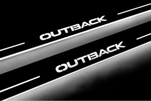 Illuminated LED Door Sill Tread Plates Subaru Outback VI 2019+ With Outback Logo Subaru Led Door Sills opdesign