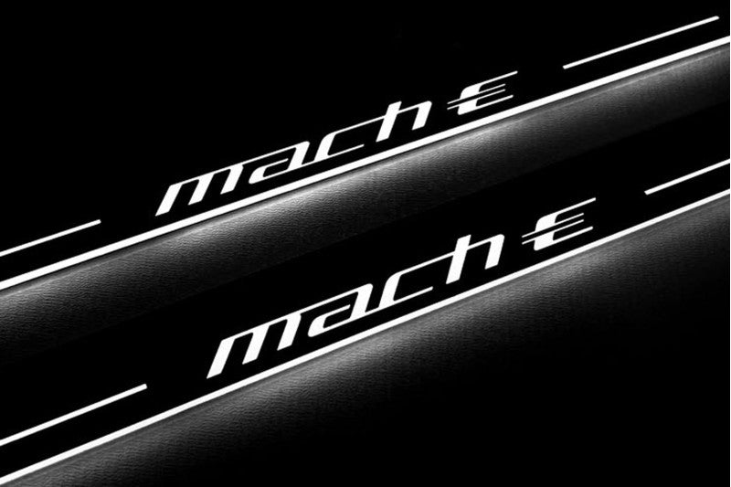 LED door sill plates for Ford Mach-E 2020+ stainless steel with Mach-E logo
