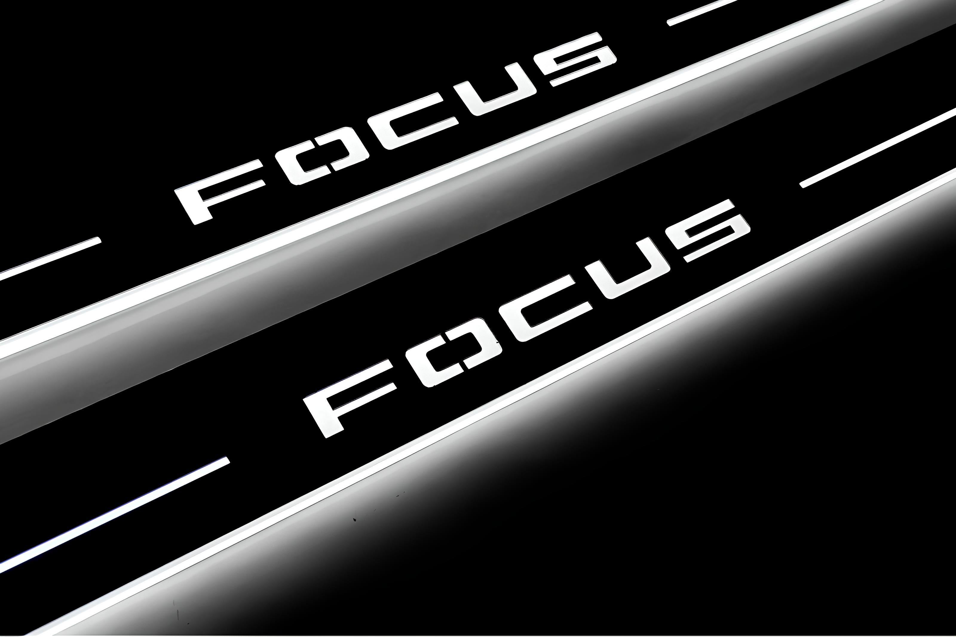 Illuminated LED Door Sill Tread Plates Ford Focus IV 2018+ With Focus Logo Ford Led Door Sills opdesign