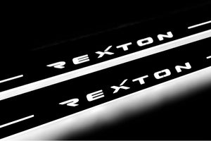 Illuminated LED Door Sill Tread Plates SsangYong Rexton II 2006-2012 With Rexton Logo SsangYong Led Door Sills opdesign