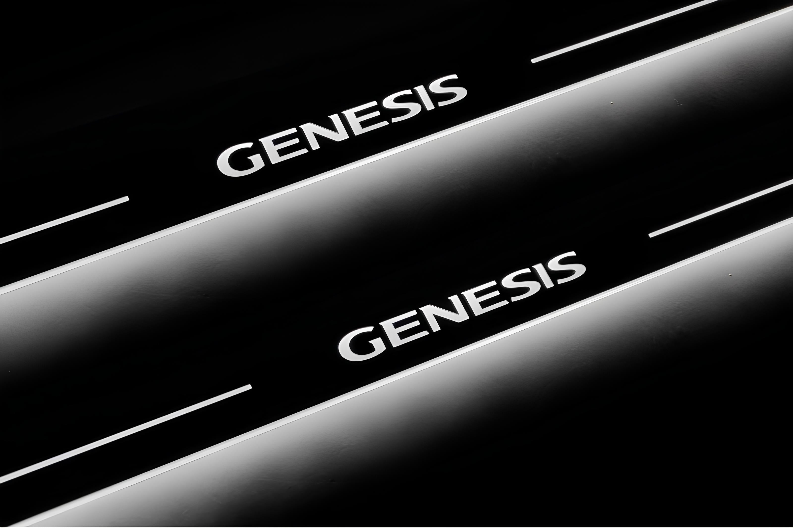 Illuminated LED Door Sill Tread Plates Hyundai Genesis Coupe 2008-2016 With Genesis Logo Hyundai Led Door Sills opdesign