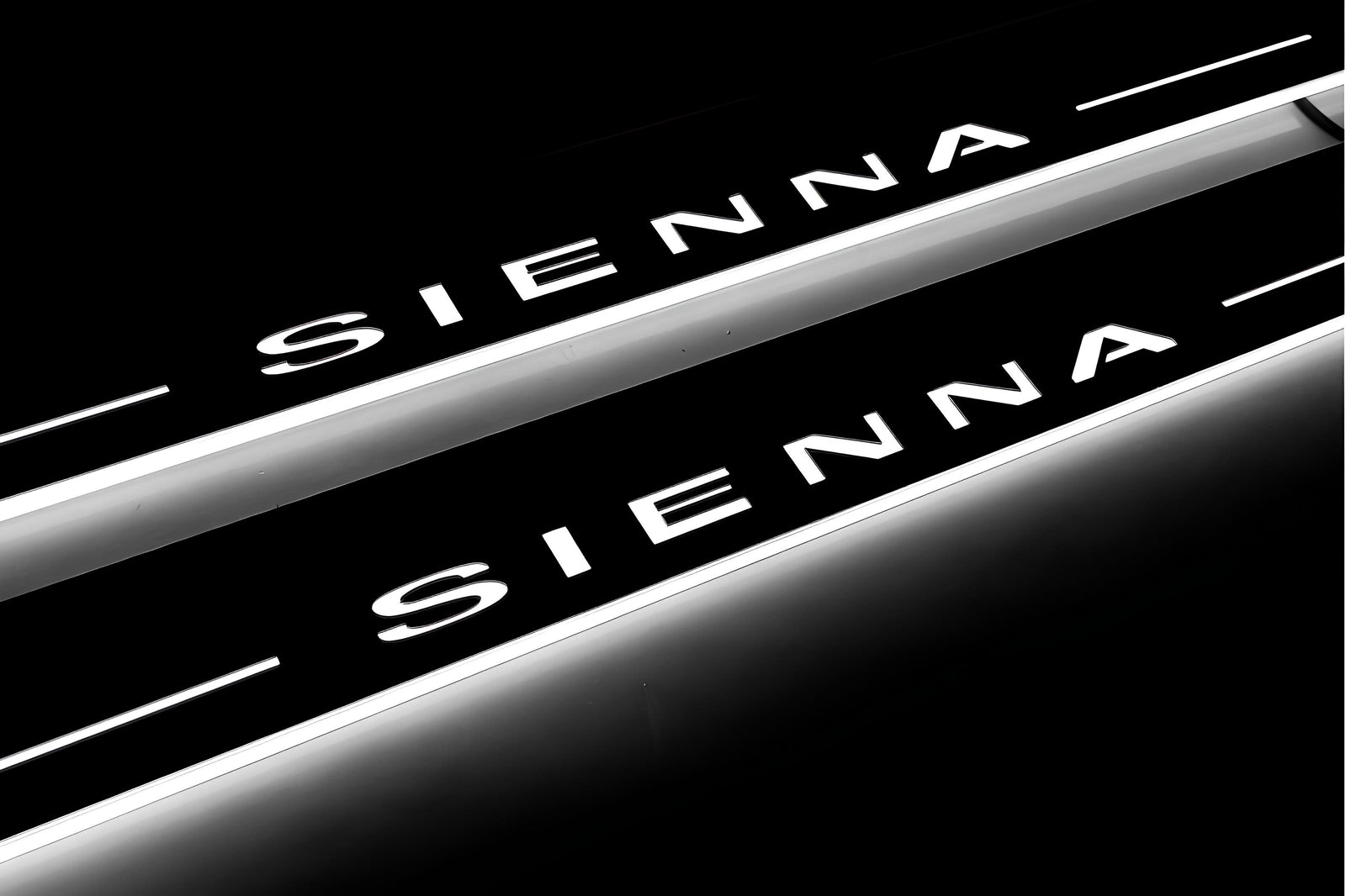 Toyota Sienna III XL30 2011+ LED door sill plates in stainless steel with Sienna logo
