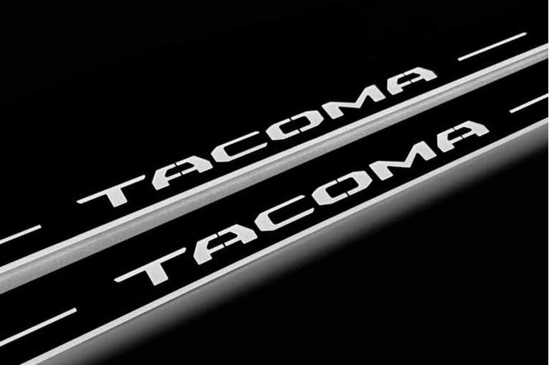 Toyota Tacoma N400 2024–Present — Stainless Steel LED Door Sills — Tacoma Logo