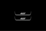Peugeot 407 2004+ LED door sill plates in stainless steel with 407 logo