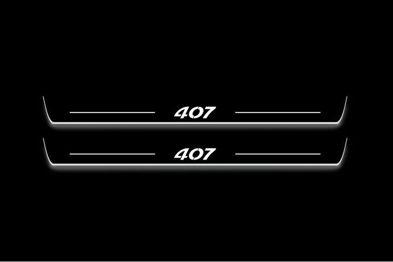 LED door sill plates for Peugeot 407 2004+ with 407 logo