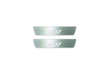 Two short silver-finished door sill plates with 407 lettering on a light background, straight-on view.