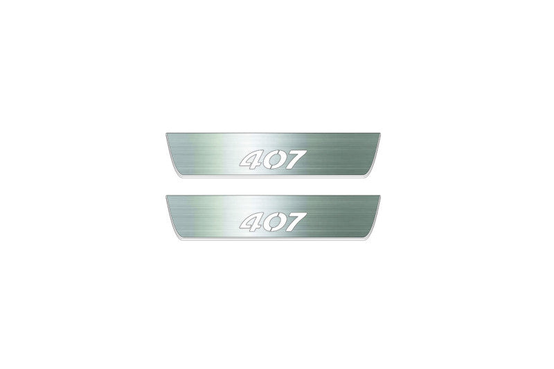 LED door sill plates for Peugeot 407 2004+ stainless steel with 407 logo