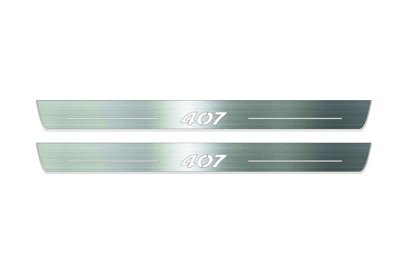 Peugeot 407 2004+ stainless steel illuminated entry guards with 407 logo