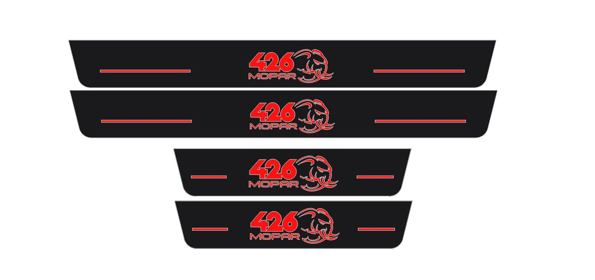 stainless steel LED door sill plates for Dodge Durango III 2011+ with 426 Mopar Hellephant logo