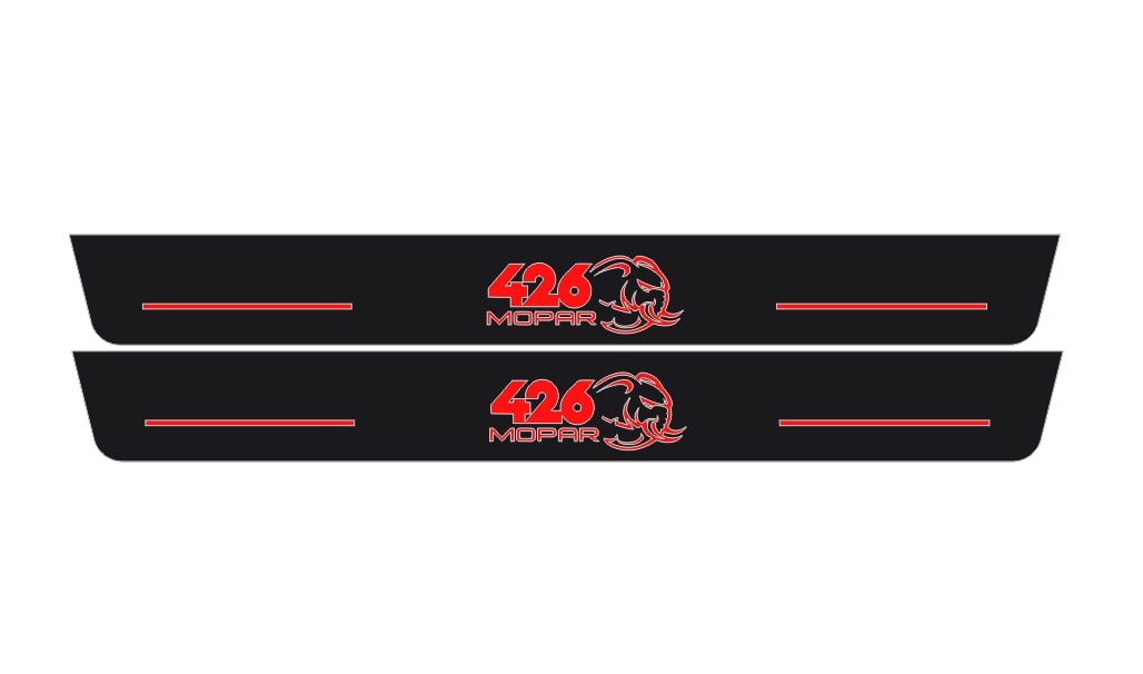 Dodge Charger LD 2023+ door sill plates in stainless steel with 426 Mopar Hellephant logo