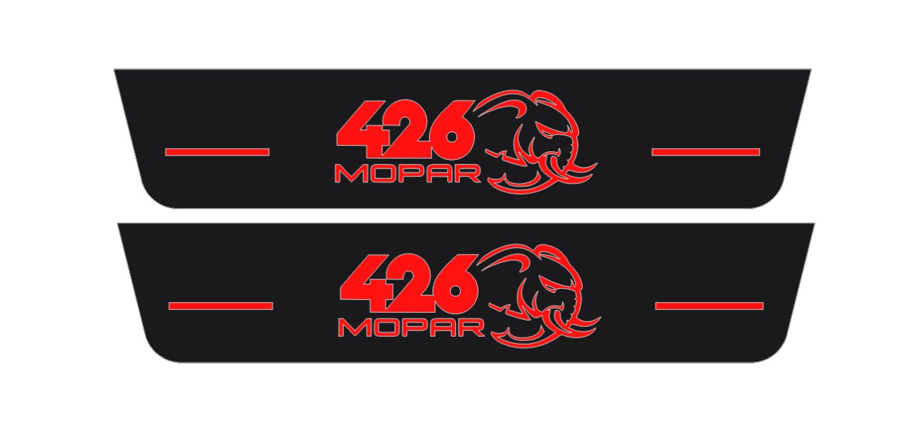 Illuminated LED Door Sill Tread Plates Dodge Charger 2011-2023 With 426 Mopar Hellephant Logo Dodge Led Door Sills opdesign