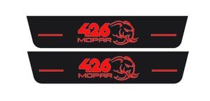 Illuminated LED Door Sill Tread Plates Dodge Charger 2011-2023 With 426 Mopar Hellephant Logo Dodge Led Door Sills opdesign
