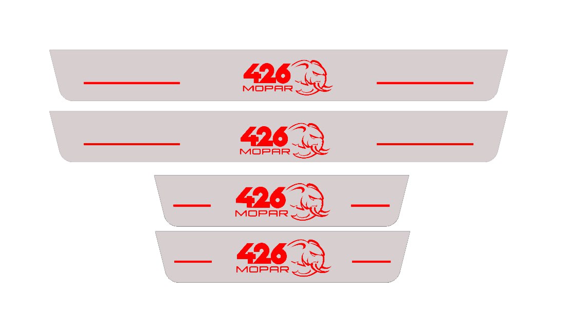 Illuminated LED Door Sill Tread Plates Dodge Charger 2011-2023 With 426 Mopar Hellephant Logo Dodge Led Door Sills opdesign